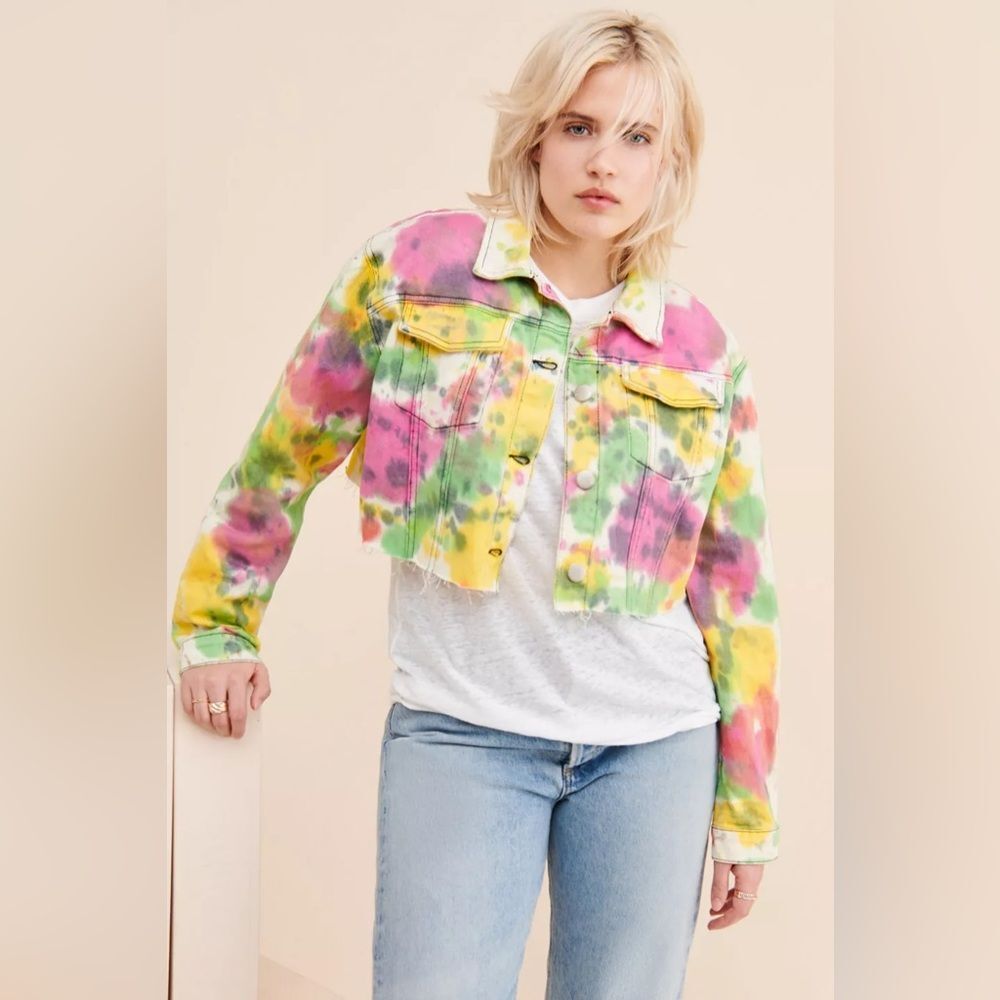 Free People / Glamorous Denim - NWT - Cropped Denim Tie-Dyed Jacket - Medium